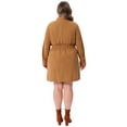 thumbnail image 3 of Agnes Orinda Women's Plus Size 2 Piece Corduroy Button Down Peplum Shirts and Elastic Waist A Line Mini Skirt Set with Pockets 1X Brown, 3 of 6