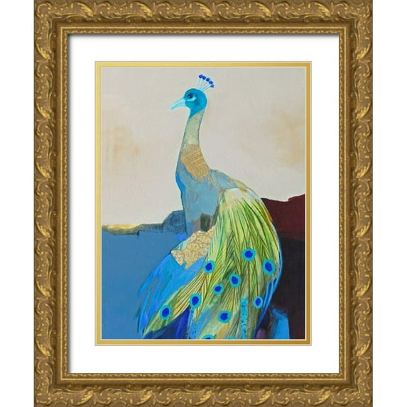 Foregard, Larry 19x24 Gold Ornate Wood Framed with Double Matting Museum Art Print Titled - Peacock Transition II