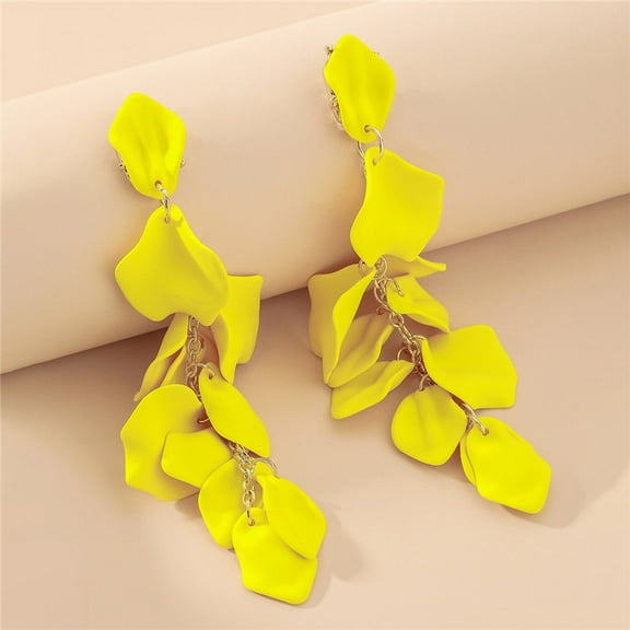 Namzi Long Acrylic Rose Petal Earrings Dangle Exaggerated Flower Earrings Drop Floral Tassel Earrings-Yellow
