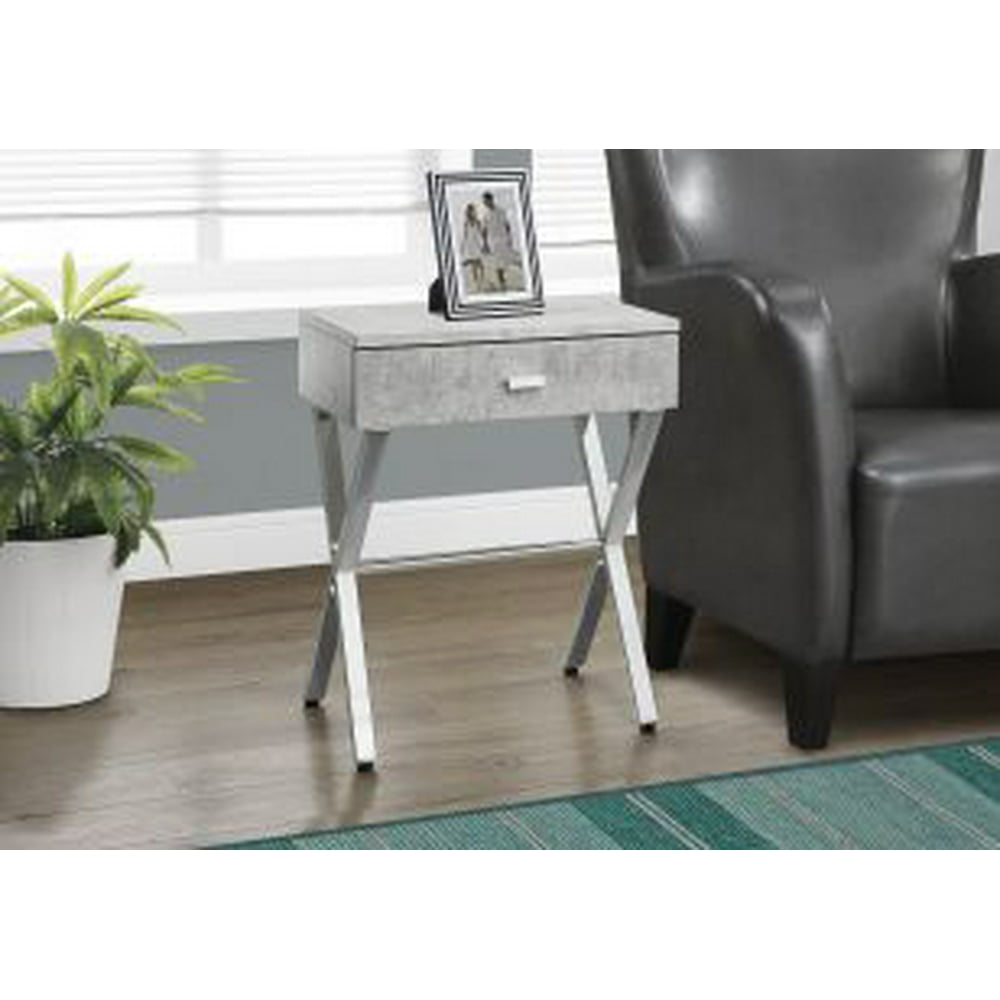 MonarchAccent Table Glossy White / Chrome Metal Night Stand