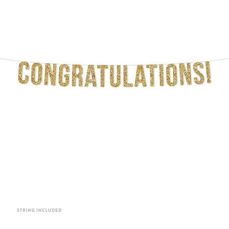Gold Congratulations! Real Glitter Paper Pennant Hanging Banner Includes String No Assembly Required