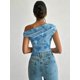 thumbnail image 2 of Blusa Asimétrica Azul Con Hombro Descubierto Y Estampado Floral, 2 of 30