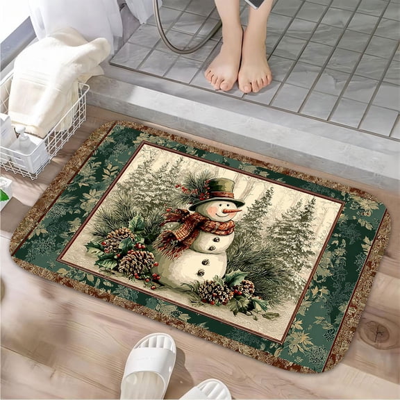 1pc Snowman Absorbent Non-Slip Bathroom Thickened Flannel Rug Decor,Soft,Quick Drying,Suitable For Indoor/outdoor Use,Bathrooms,Bedrooms,Kitchens,Terrace,Laundry Rooms,16"x24"