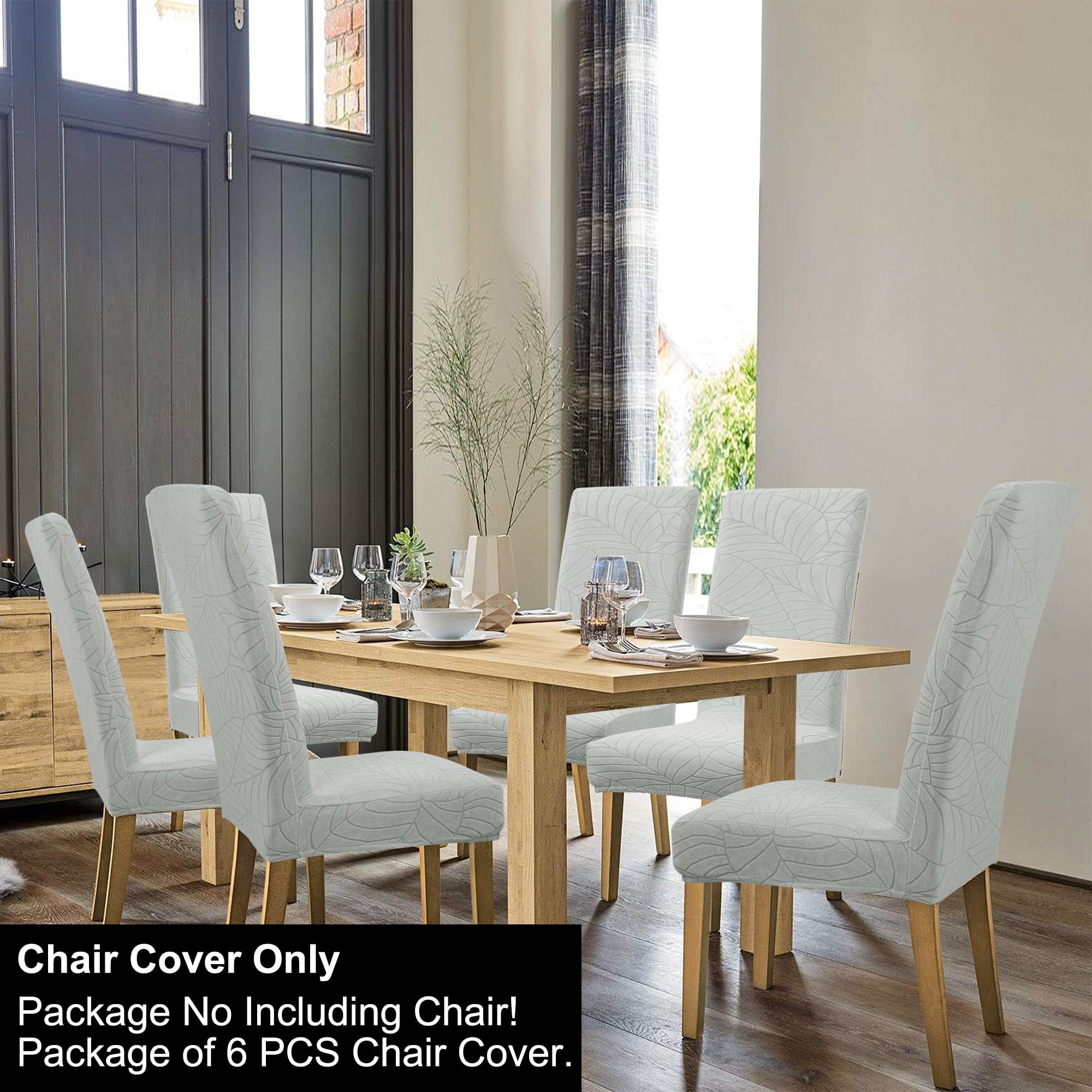 Unique Bargains Jacquard Stretch Removable Dining Room Chair Covers 6 Light Gray