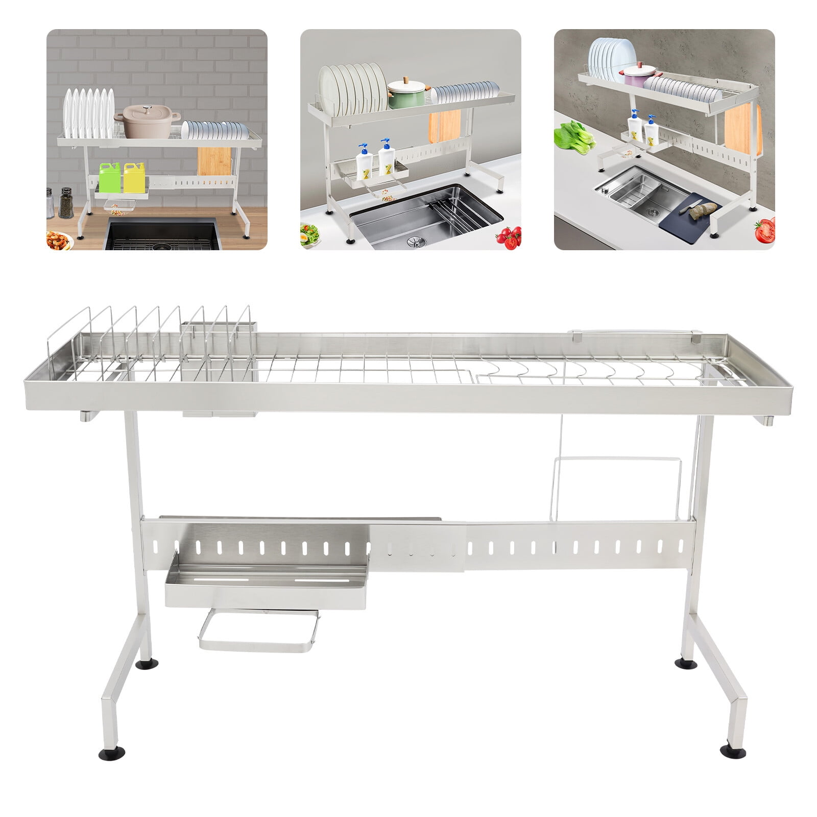 Over The Sink Dish Drainer Drying Rack, Adjustable Length Over Sink Dish Drying