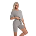 thumbnail image 3 of DAKIMOE Womens Pajamas 2 Piece Lounge Sets for Women Ribbed Knit Matching Outfits Loose T-Shirt and Bodycon Biker Shorts Sleepwear Sweatsuits S-XL, Dark Grey, M, 3 of 7