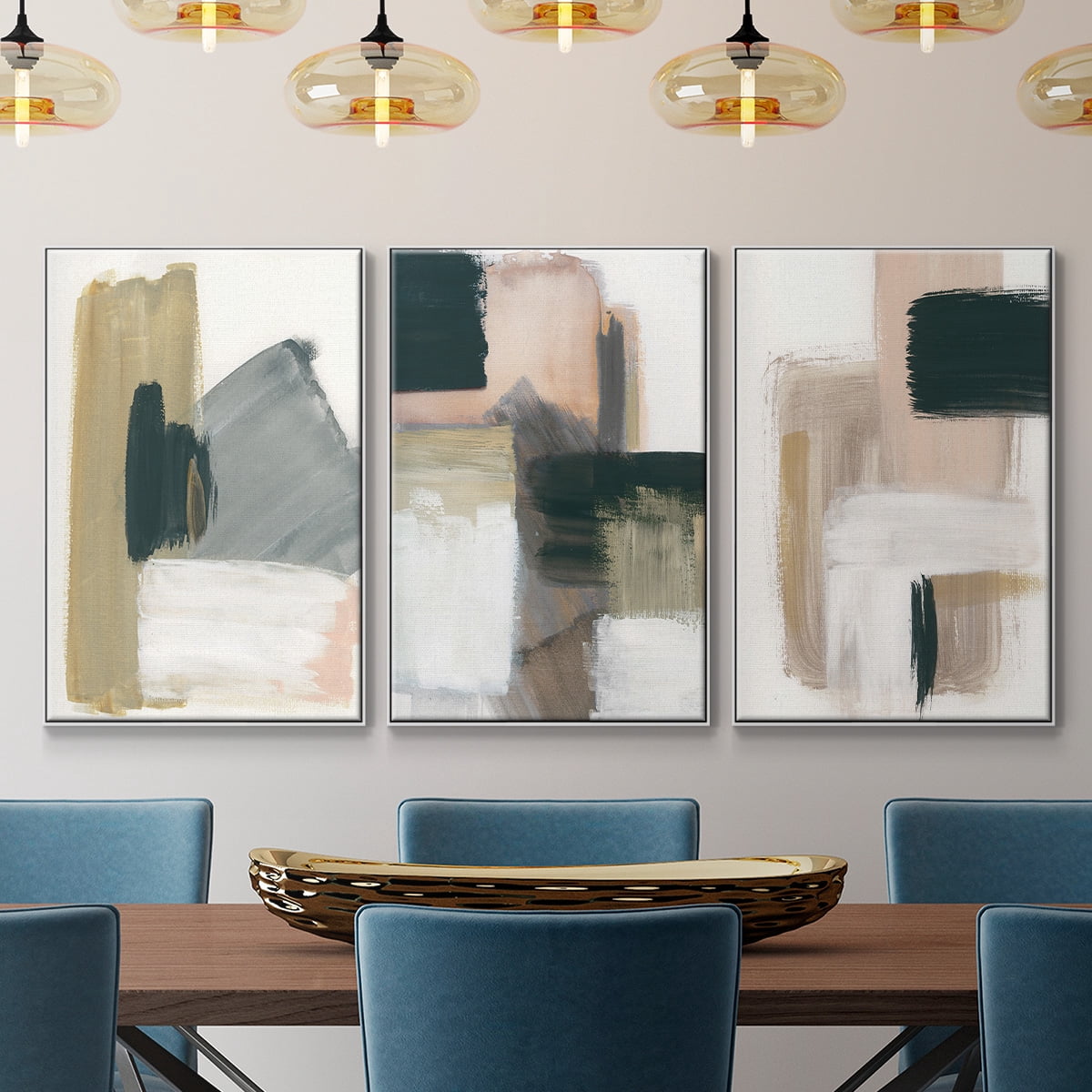 Marble Block Symmetry I - Framed Premium Gallery Wrapped Canvas L Frame 3 Piece Set - Ready to Hang