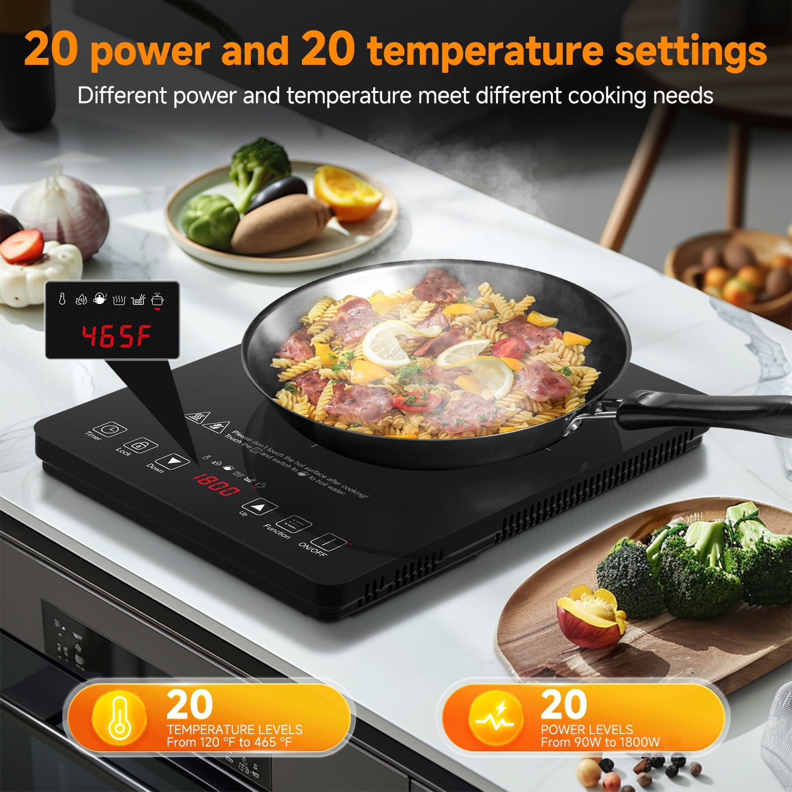 Sunmaki Portable Induction Cooktop 1800W Electric Stove Single Burner for Cooking with LCD Sensor Touch