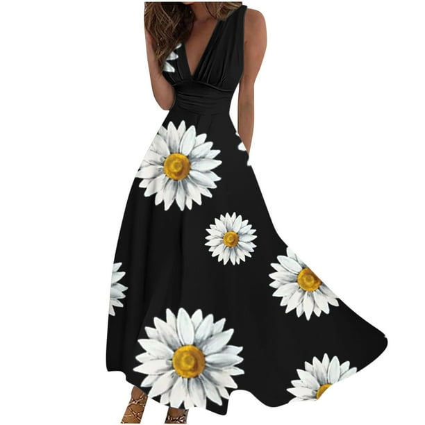 Vestido Corto de Verano de Moda sin Mangas con Cuello en V Impreso Vestido Casual Grande Del Doblado para Diario
