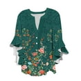 thumbnail image 2 of Xysaqa 3/4 Length Sleeve Womens Tops Boho Floral Printed T-Shirt Trendy V-Neck Summer Shirts Loose Fits Dressy Casual Ruffle 3/4 Sleeve Tunic Blouses Top S-2XL, 2 of 5