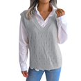 thumbnail image 3 of Chandail Sans Manches à Col en V Tricoté pour Femmes Style Décontracté Collège à la Mode Confortable Léger, 3 of 8