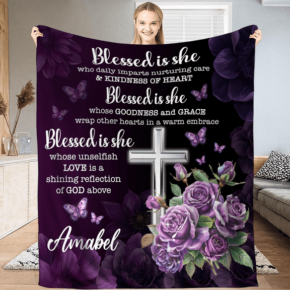 Personalized Bible Verse Christian Blanket, Custom Name Inspirational Blankets, Religious Gifts for Mom, Grandma, Daughter (D4) (Small)