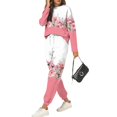 thumbnail image 4 of Wutalume Women's 2-Piece Printed Sweatsuit Set, Round Neck Long Sleeve Shirt and Floral Print Joggers with Pockets, Vintage Style Outfit,Pink 2XL, 4 of 5