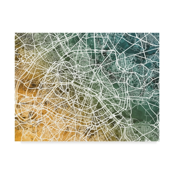 Trademark Fine Art 'Paris France City Street Map Teal Orange' Canvas Art by Michael Tompsett