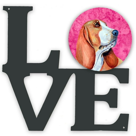 Carolines Treasures LH9377PKWALV Pink Basset Hound Metal Wall Artwork LOVE 12X12 multicolor