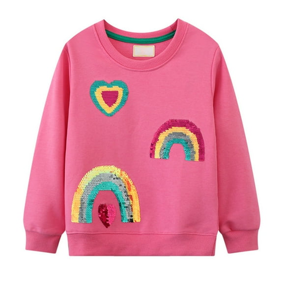 Kiijoy Toddler Girls Sweatshirt Rainbow Sequins Long Sleeved Pullover Top, Sizes 2-3