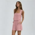 thumbnail image 6 of Mohiass Womens 2 Piece Outfits Linen Matching Sets Sleeveless Crop Tank Tops and High Waist Lounge Shorts with Pockets Pink M, 6 of 7