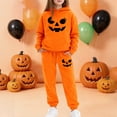 thumbnail image 2 of Bysome Girls Outfit Set Graphic Print Long Sleeve Hooded Tees With Pants Outfit Halloween Loose Fit Girls Set Size 2-3 Years Orange, 2 of 4