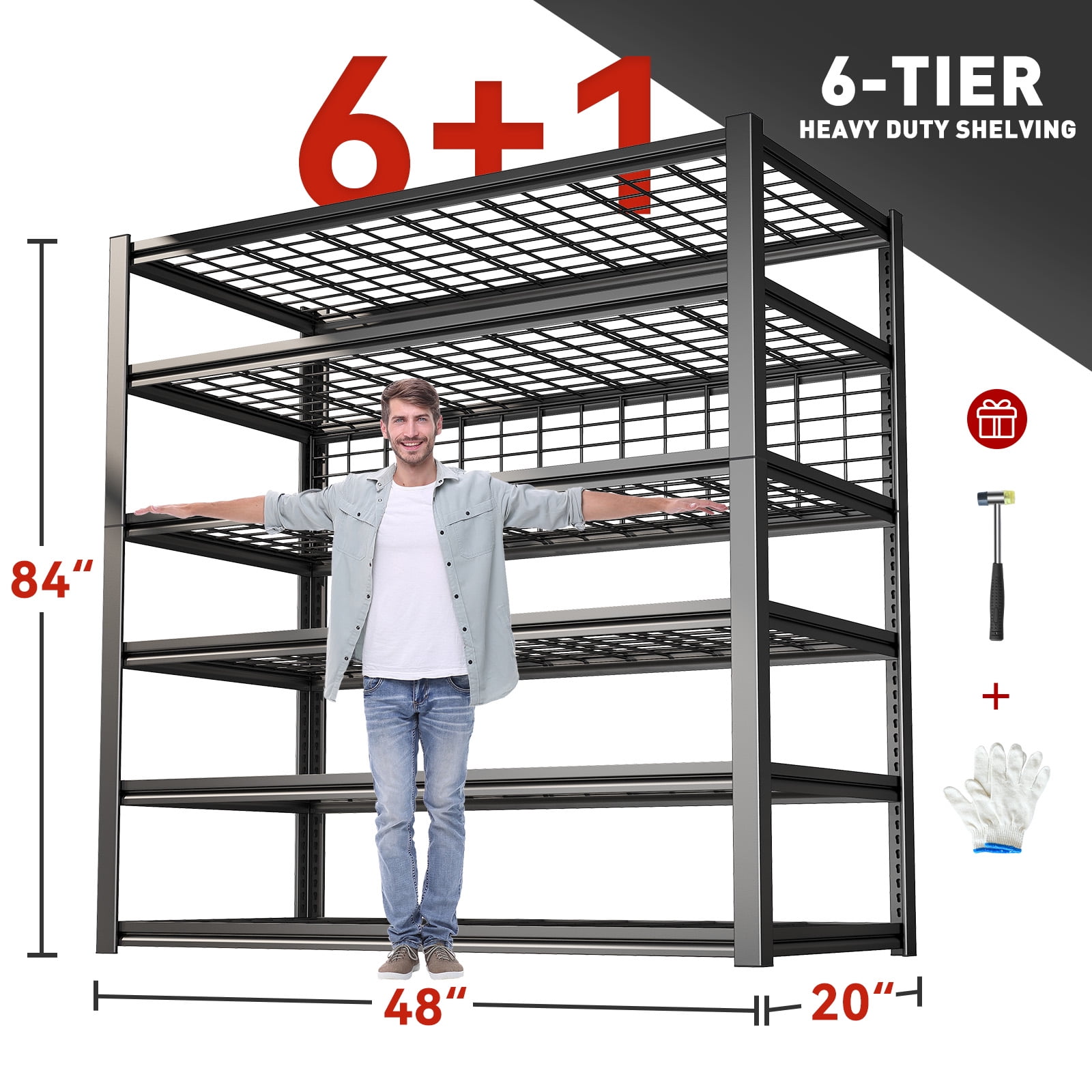 REIBII 84" H Garage Shelving 6-Tier Storage Shelves Heavy Duty Loads 3500LBS Adjustable Metal Shelving Industrial Shelving 48" W x 20" D