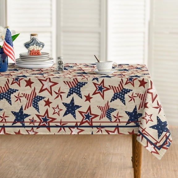 Odenmar 60 x 84 Inch Rectangular Tablecloth, Patriotic Star Print Table Cover, 4th of July Independence Day Decor, Washable Polyester Tablecloth for Indoor Outdoor Dining, Picnic, Party