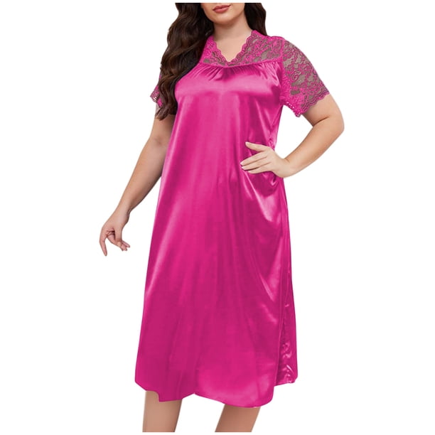 Pantalones Cortos para las Mujeres Sexy Primavera Verano Manga Corta Camiseta de Cuello en V, Color Sólido Encaje Ropa de Casa Camisa de Noche, 100% Poliéster para la Relajación