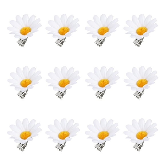 OUNONA White Daisy Hair Clips, 12Pcs Flower Hairpins for Women and Girls, Stylish Hair Accessories for Everyday Fashion