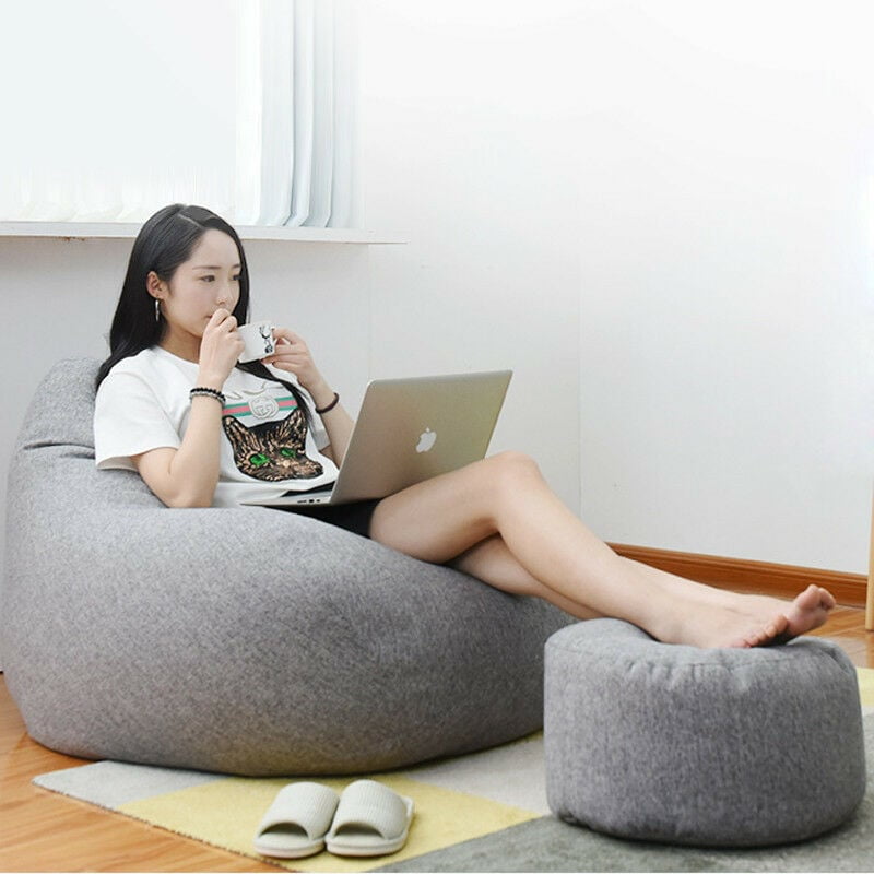 Green Bean Pouf Canapé Avec Matériau De Rembourrage Salon Design Pouf 90 X 50 Cm Avec Dossier Ergonomique Et Housse Lavable Convient Pour L'intérieur Et L'extérieur, Gris Clair