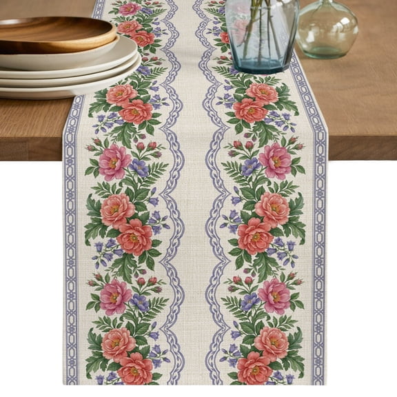 Table Runners 70 Inches Long Dress Scarves, Red Roses Floral Farmhouse Coffee/Dining/Kitchen Table Decor, Holiday Table Runner, Farmhouse Botanical Flowers Vintage 13x70 Inch