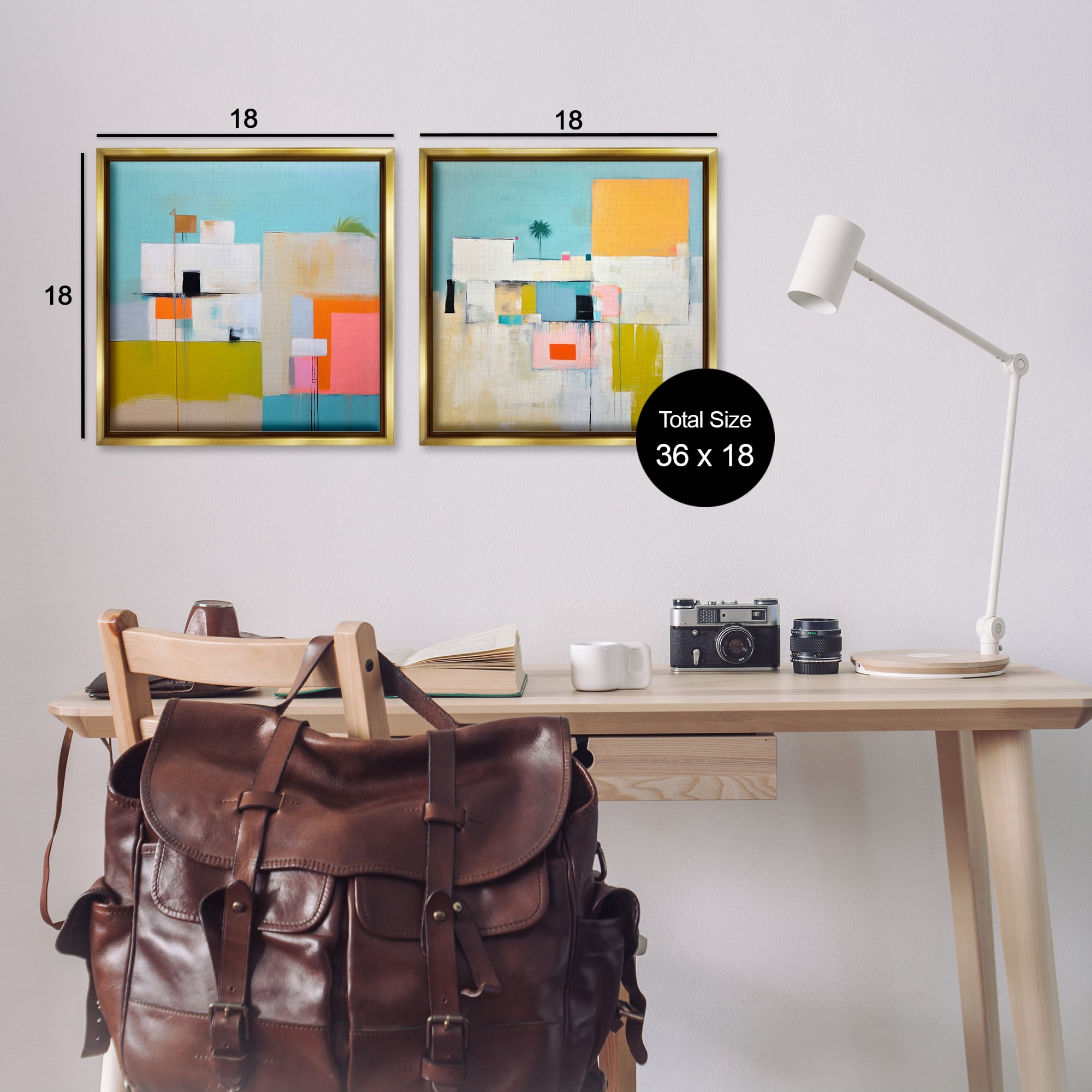 Stupell Industries Abstract Square Block Apartment Buildings & Architecture Painting Gold Floater Framed Canvas Art Print Wall Art, 18 x 18, Set of 2