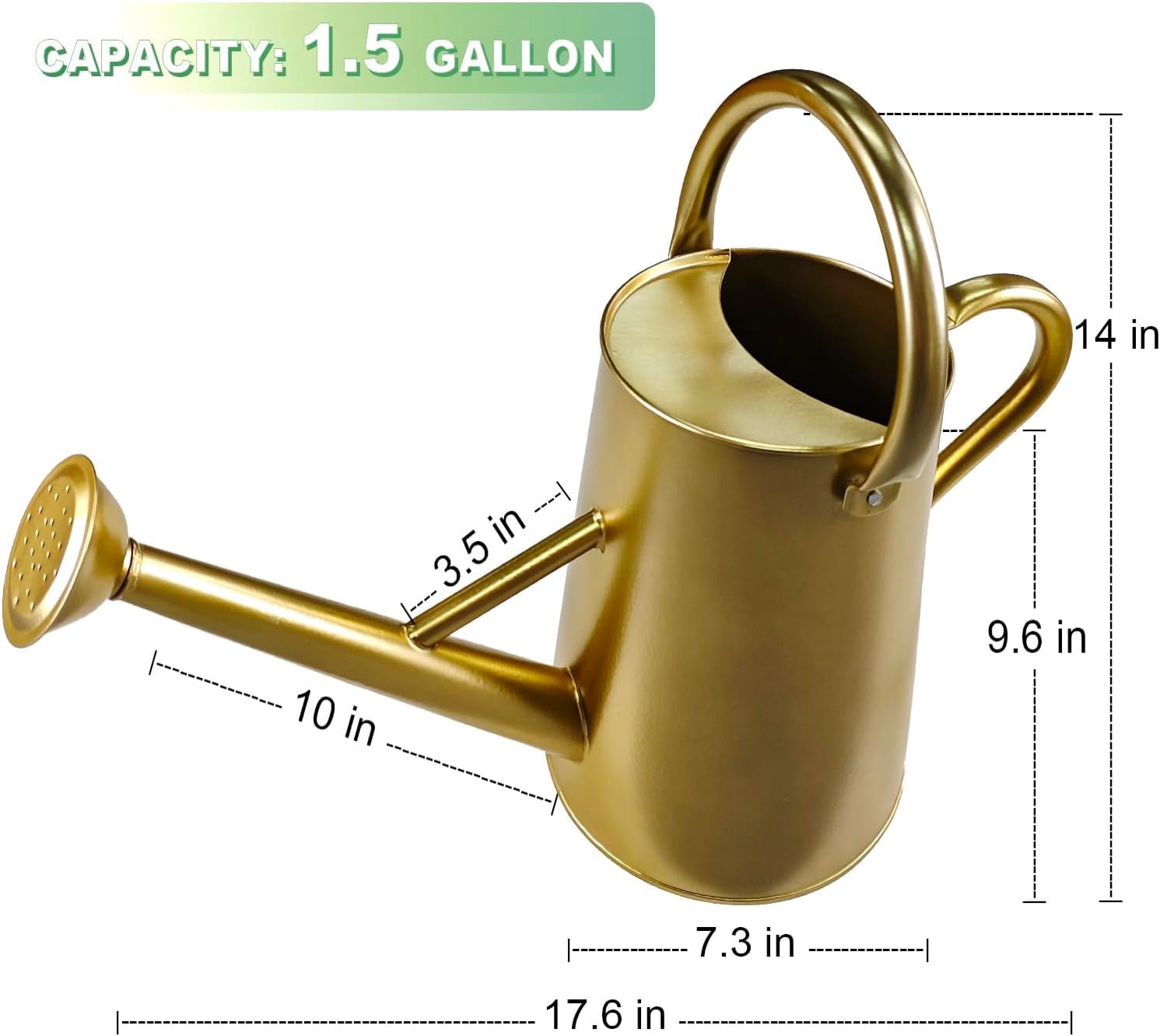 Watering Can for Outdoor&Indoor Plants，1.5 Gallon（5.7L） Metal with Removable Spout，Large Galvanized Steel Garden Flower Water Pot 2 Handles，Gold