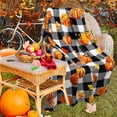 thumbnail image 4 of Black and White Buffalo Plaid Fall Throw Blanket 50" x 60", Fall Blankets and Throws, Cozy Fall Fleece Throw Blanket for Couch, Autumn Orange Pumpkins and Leaves Blanket, 4 of 6