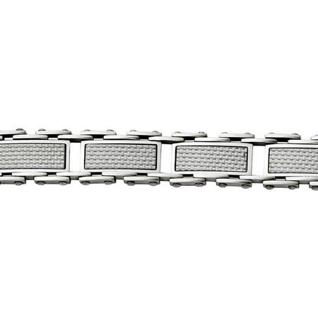Primal Steel Stainless Steel Grey Carbon Fiber Inlay Polished Bracelet, 8.5