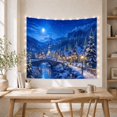 thumbnail image 5 of Snowy Village Under a Full Moon, Peaceful Illustration for Winter Art Lovers, Mountain Landscape Decor, Christmas Gift, Tapestry Wall Hanging for Bedroom and Living Room, 5 of 7
