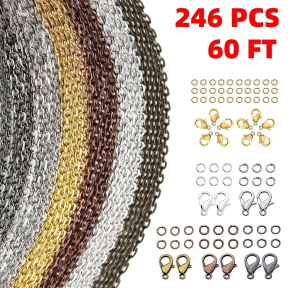 Eleonora Jewelry Making Chains DIY Craft Kit 6 Colors 60ft with 6 Necklace Chains 180 Open Jump Rings 60 Lobster Clasps 246 Pieces for Adults