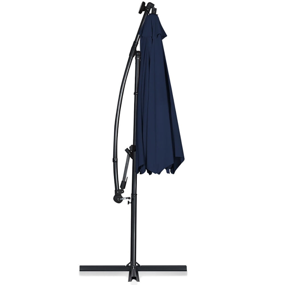 Aimee Lii 10 ft 360° Rotation Solar Powered LED Patio Offset Umbrella without Weight Base, Table Umbrella Outdoor Patio, Navy Aimee Lii 10 ft 360° Rotation Solar Powered LED Patio Offset Umbrella without Weight Base, Table Umbrella Outdoor Patio, Navy
