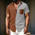 thumbnail image 5 of IhhxPro Men's Short Sleeve Button down Shirt Color Block Button-Up with Pockets Waffle Knit Casual Lightweight Slim Fit Summer Top S-3XL, 5 of 7