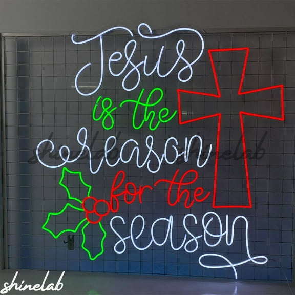 Shinelab Jesus is the Reason Neon Sign, Christmas Cross Wall Decor, Christmas Neon Sign
