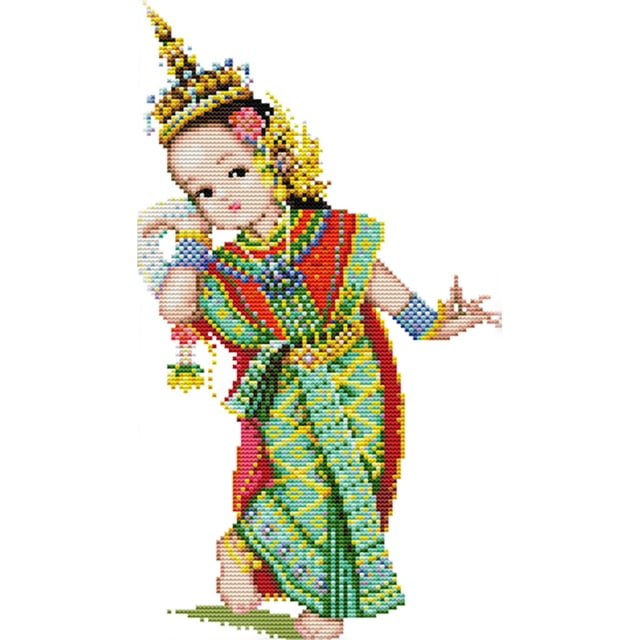 (1) Hilo Algodón Ecológico Bordado No Manchú 14CT 2 Hebras Impresión 22*37 Cm Danza Tailandesa (1) Kit Serie Personajes Punto Cruz (R374)