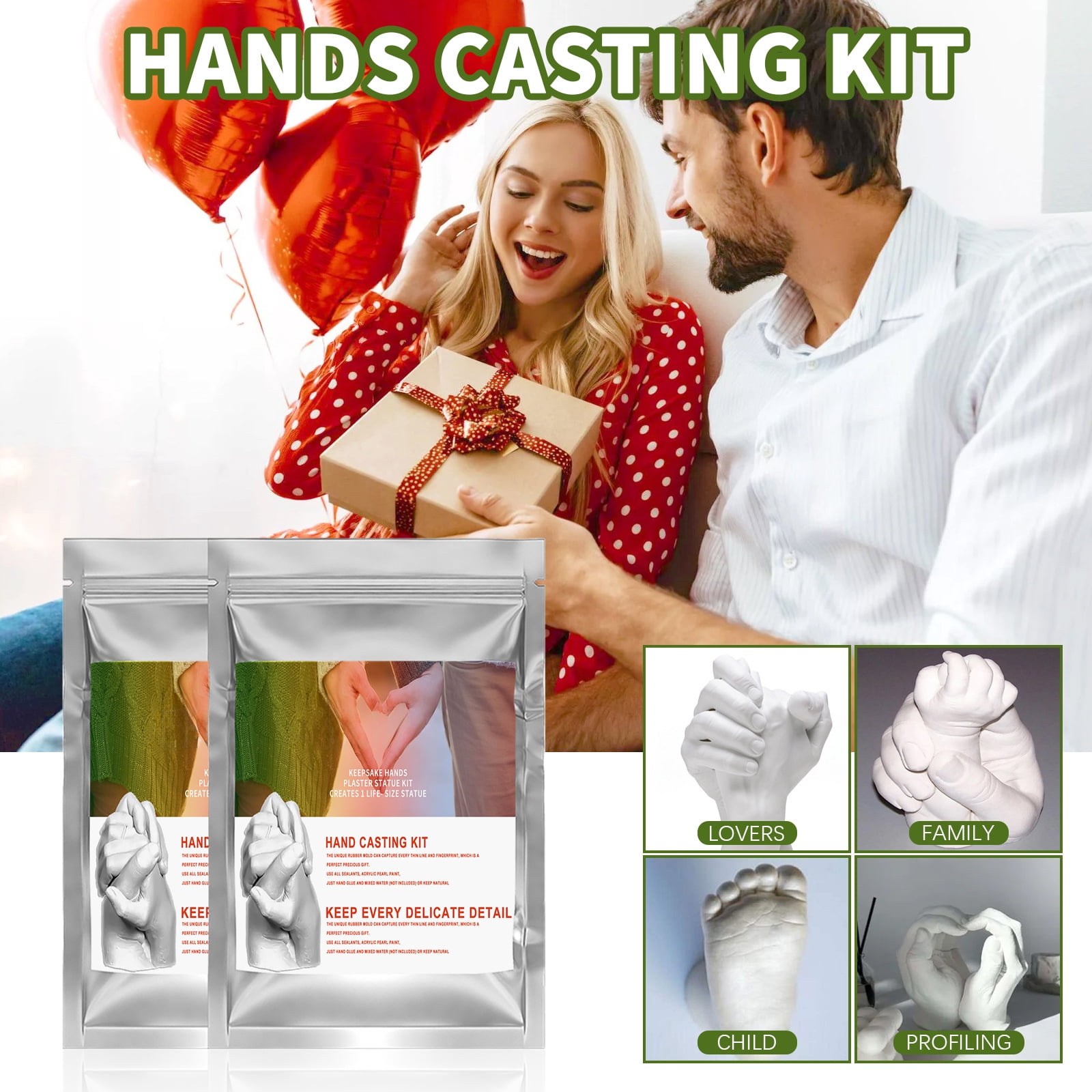 Alvantor Hand Casting Kit for Couples, 3D Baby Hand and Foot Mold Keepsake, DIY Plaster Sculpture, Valentine's Day Gift