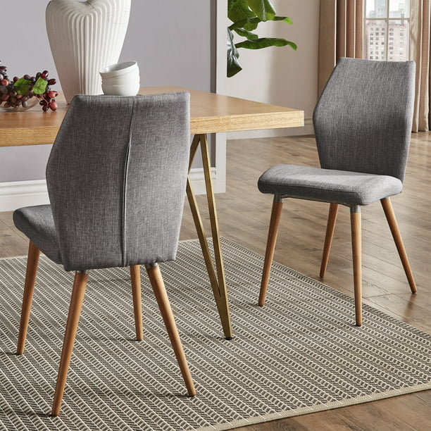 Grey Linen Light Oak Finish, Oak Upholstered Dining Room Chairs With Wheels