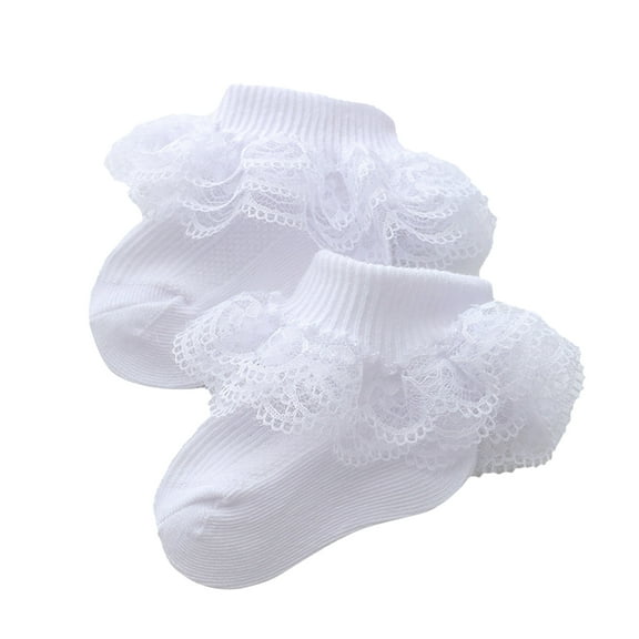 Baby Lace Girls Socks Eyelet Triple Lace Ruffle Cotton Socks for Newborn/Infant/Toddlers