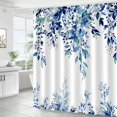 thumbnail image 2 of Deep Blue Eucalyptus Leaves Shower Curtain, Aesthetic Art Watercolor Plant Floral Leaf Bathroom Decor, Waterproof Fabric Shower Curtain Set with Hooks 72x72 Inches, 2 of 5