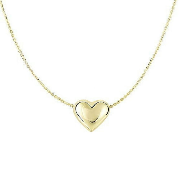 JewelStop 14k Yellow Gold Shiny Sliding Puffed Heart Pendant Necklace - 18 Inches, 1.6gr.