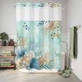 thumbnail image 6 of No Hook Shower Curtain, Teal Beach Coastal Shower Curtains for Bathroom with See Through Top Window, Summer Nautical Coral Shell Botanical Waterproof & Washable Bath Curtain 60"x72", 6 of 9