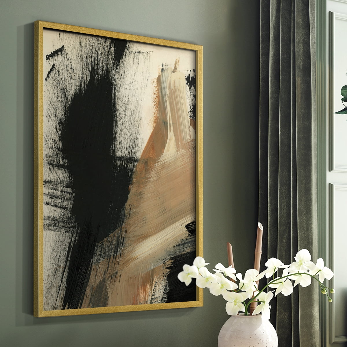 Baked Paintstrokes I Framed Print in Gold Solid Wood Framed Print No Nail Hanging
