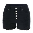 thumbnail image 3 of qILAKOG Women's Denim Shorts 5" Raw Hem Distressed Button Down Elastic Waist Stretch Slim Fit Shorts Jeans for Women Casual Hot Jean Shorts for Summer,L, 3 of 8