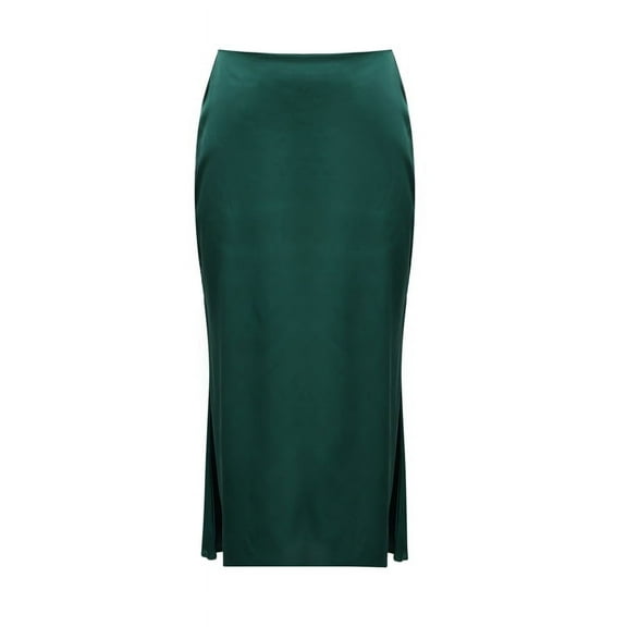 Women's Satin Mid Length Skirt Summer High Waist A Line Swing Skirt Elegant Casual Skirt XL Green