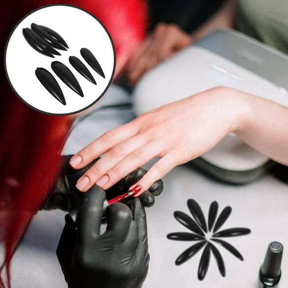 Phenofice 5Pcs Black Plastic Fake Nails for Women Birthday Party