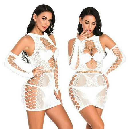 YCNYCHCHY See-though Dresses Sexy Women Nightgowns Fishnet Lingerie Babydall Underwear Hollow Erotic Height Elastic Bodycon Dress Bandage
