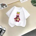 thumbnail image 3 of Camiseta de algodón con estampado de oso rosa para niñas, bonita camiseta de verano para niños, dibujos animados creativos, informal, cuello redondo, manga corta, para niños, 3 of 5